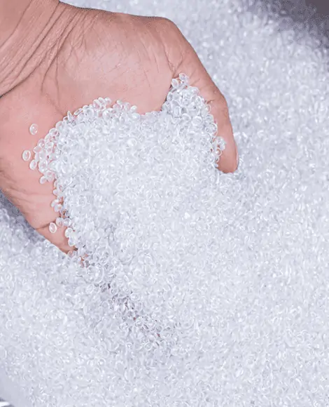 Polymer pellets in hand